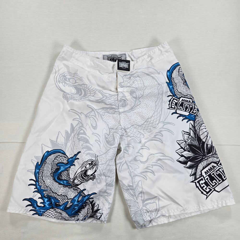 MMA Elite White Blue Snake Print Fighting Board Shorts Men's Size Medium